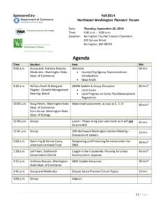 Sponsored by:  Fall 2014 Northwest Washington Planners’ Forum Date: Thursday, September 25, 2014