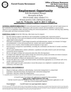 Carroll County Government  Office of Human Resources 225 North Center Street Westminster, Maryland2129