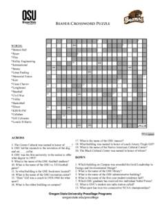 Beaver Crossword Puzzle  1 WORDS: *Benton Hall