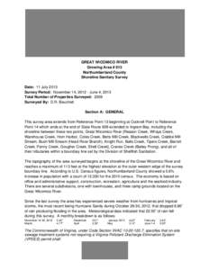GREAT WICOMICO RIVER Growing Area # 013 Northumberland County Shoreline Sanitary Survey Date: 11 July 2013 Survey Period: November 14, [removed]June 4, 2013