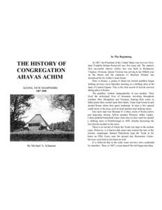 In The Beginning  THE HISTORY OF CONGREGATION AHAVAS ACHIM KEENE, NEW HAMPSHIRE