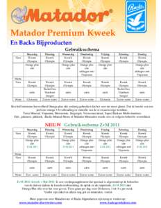 Matador Premium Kweek En Backs Bijproducten Gebruiksschema Voer  Water