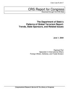 The Department of State's Patterns of Global Terrorism Report: Trends, State Sponsors, and Related Issues