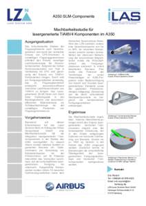 A350 SLM-Components Machbarkeitsstudie für lasergenerierte TiAl6V4 Komponenten im A350 Ausgangssituation Das fortschreitende Streben der Flugzeugindustrie nach Gewichtsreduktion und damit der vermehrte