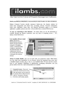ilambs.com BRINGS PROPERTY MANAGEMENT SOFTWARE TO THE INTERNET  Bishara Computer Systems proudly announces ilambs.com, the Internet solution for