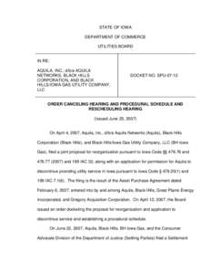 Order Canceling Hearing and Procedural Schedule and Rescheduling Hearing