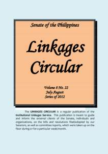 Senate of the Philippines  Linkages Circular Volume 8 No. 22 July-August