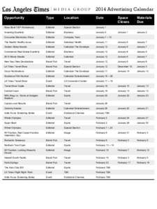 2014 Advertising Calendar Opportunity Type  Location