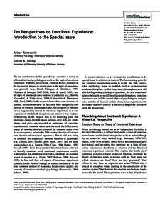 Introduction  Ten Perspectives on Emotional Experience: Introduction to the Special Issue  Emotion Review