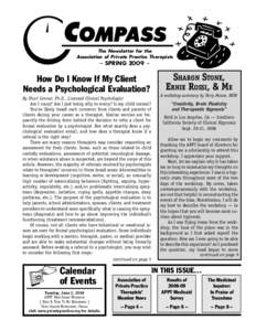 The Newsletter for the Association of Private Practice Therapists – SPRING 2009 –  How Do I Know If My Client