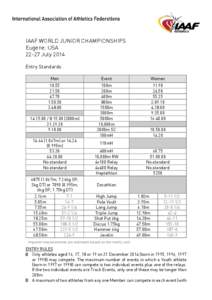 IAAF WORLD JUNIOR CHAMPIONSHIPS Eugene, USA[removed]July 2014