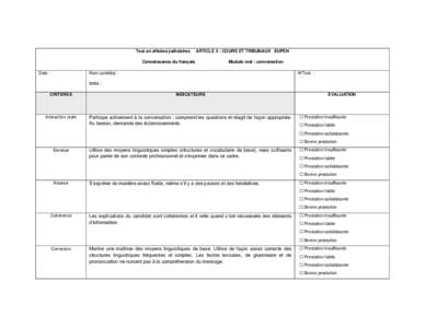 Test en affaires judiciaires  ARTICLE 5 : COURS ET TRIBUNAUX EUPEN Connaissance du français