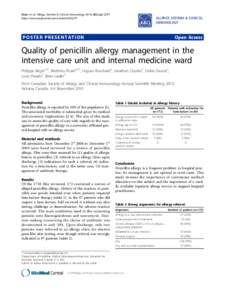Bégin et al. Allergy, Asthma & Clinical Immunology 2010, 6(Suppl 2):P1 http://www.aacijournal.com/content/6/S2/P1 ALLERGY, ASTHMA & CLINICAL IMMUNOLOGY