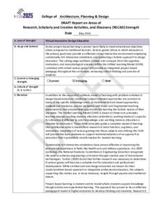 College of Architecture, Planning & Design DRAFT Report on Areas of Research, Scholarly and Creative Activities, and Discovery (RSCAD) Strength Date  May 2014