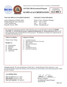 American Society of Crime Laboratory Directors / Laboratory Accreditation Board  ASCLD/LAB-International Program SCOPE of ACCREDITATION