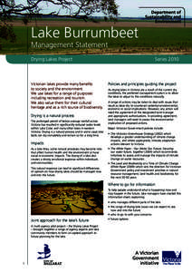 Lake Burrumbeet Management Statement Drying Lakes Project Victorian lakes provide many benefits to society and the environment.