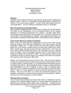 Northeast Wyoming River Basin Meeting Record Moorcroft, WY November 21, 2002  Welcome