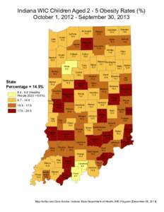 Indiana WIC Children Aged[removed]Obesity Rates (%) October 1, [removed]September 30, 2013 Starke 17.4