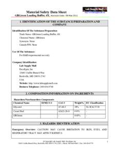 Material Safety Data Sheet GRGreen Loading Buffer, 6X, http://www.labsupplymall.com  Revision Date: 09-Mar-2011
