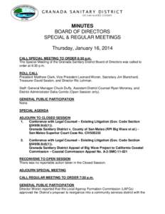 GRANADA SANITARY DISTRICT O F S AN M AT E O C OU N T Y MINUTES BOARD OF DIRECTORS SPECIAL & REGULAR MEETINGS