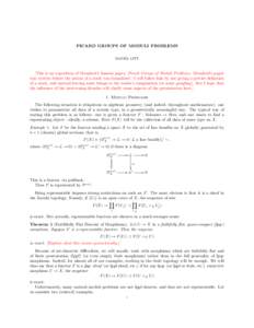 PICARD GROUPS OF MODULI PROBLEMS DANIEL LITT [This is an exposition of Mumford’s famous paper, Picard Groups of Moduli Problems. Mumford’s paper was written before the notion of a stack was formalized—I will follow