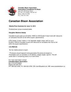 Microsoft Word - Canadian Bison Association Price Report August[removed]doc