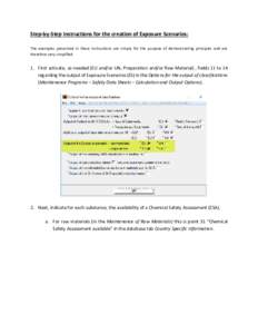 Step-by-Step Instructions for the creation of Exposure Scenarios: The examples presented in these instructions are simply for the purpose of demonstrating principles and are therefore very simplified. 1. First activate, 