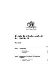 New South Wales  Olympic Co-ordination Authority Act 1995 No 10 Contents Page