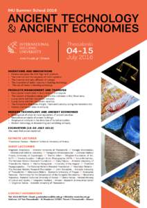 IHU Summer SchoolANCIENT TECHNOLOGY & ANCIENT ECONOMIES Thessaloniki