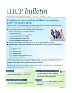 IHCP bulletin INDIANA HEALTH COVERAGE PROGRAMS BT201450  OCTOBER 14, 2014