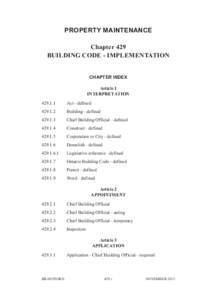 PROPERTY MAINTENANCE Chapter 429 BUILDING CODE - IMPLEMENTATION CHAPTER INDEX Article 1
