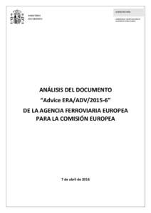 ANÁLISIS DEL DOCUMENTO 1Advice ERAlADVl2015-61 DE LA AGENCIA FERROVIARIA EUROPEA