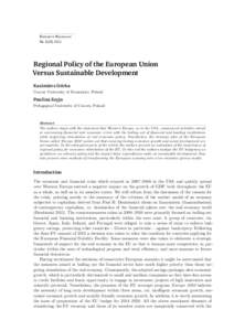 Barometr Regionalny NrRegional Policy of the European Union Versus Sustainable Development Kazimierz Górka