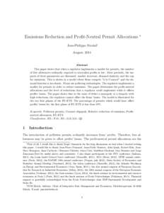 Emissions Reduction and Profit-Neutral Permit Allocations  ∗ Jean-Philippe Nicolaï† August, 2014