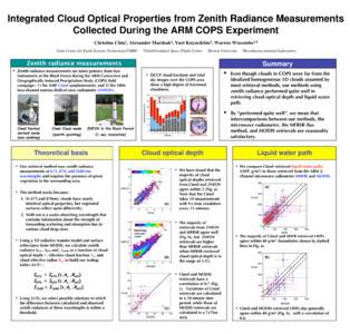 Integrated Cloud Optical Properties from Zenith Radiance Measurements Collected During the ARM COPS Experiment Christine Chiu1, Alexander Marshak2, Yuri Knyazikhin3, Warren Wiscombe2,4 1Joint  Center for Earth Systems Te