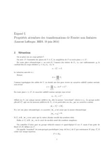 Expos´e I. Propri´et´es attendues des transformations de Fourier non lin´eaires (Laurent Lafforgue, IHES, 19 juin