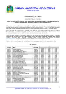 CÂMARA MUNICIPAL DE CAIEIRAS Estado de São Paulo CÂMARA MUNICIPAL DE CAIEIRAS CONCURSO PÚBLICO Nº EDITAL DE DIVULGAÇÃO DE RESULTADO DAS PROVAS PRÁTICAS (MOTORISTA E REPARADOR GERAL) E