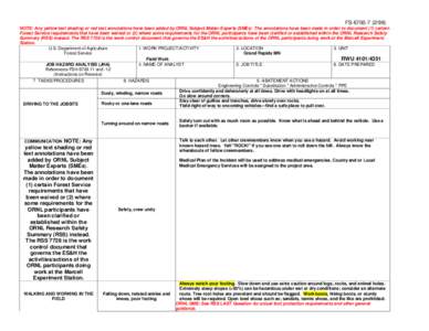 FS[removed]NOTE: Any yellow text shading or red text annotations have been added by ORNL Subject Matter Experts (SMEs). The annotations have been made in order to document (1) certain Forest Service requirements th