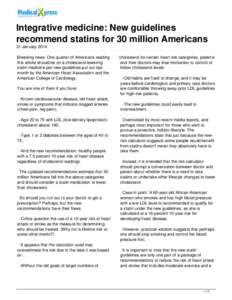 Integrative medicine: New guidelines recommend statins for 30 million Americans