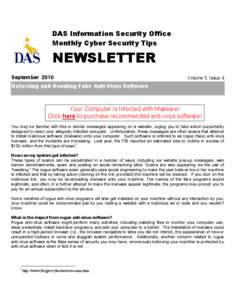DAS Information Security Office Monthly Cyber Security Tips NEWSLETTER September 2010