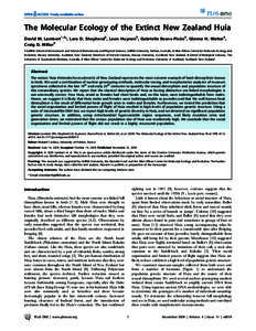 The Molecular Ecology of the Extinct New Zealand Huia David M. Lambert1,2*, Lara D. Shepherd2, Leon Huynen3, Gabrielle Beans-Pico´n3, Gimme H. Walter4, Craig D. Millar5 1 Griffith School of Environment and School of Bio