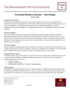Tax Management Office Guideline  TMOG #3  Unrelated Business Income – Advertising
