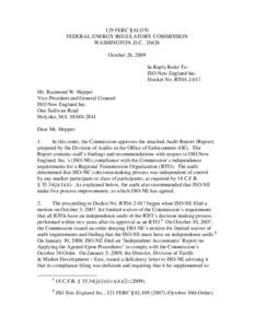 129 FERC ¶ 61,070 FEDERAL ENERGY REGULATORY COMMISSION WASHINGTON, D.C[removed]October 26, 2009 In Reply Refer To: ISO New England Inc.