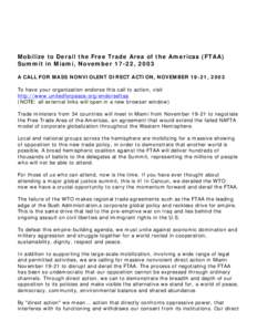 Call for Mass Nonviolent Direct Action Against the FTAA