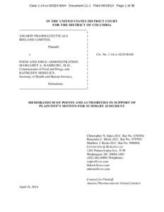 Case 1:14-cvBAH Document 11-1 FiledPage 1 of 38  IN THE UNITED STATES DISTRICT COURT FOR THE DISTRICT OF COLUMBIA  AMARIN PHARMACEUTICALS