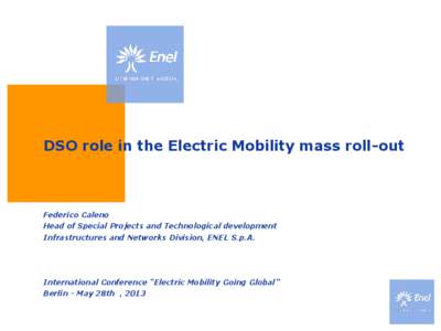 DSO role in the Electric Mobility mass roll-out  Federico Caleno Head of Special Projects and Technological development Infrastructures and Networks Division, ENEL S.p.A.