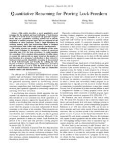 Preprint – March 28, 2013  Quantitative Reasoning for Proving Lock-Freedom Jan Hoffmann  Michael Marmar