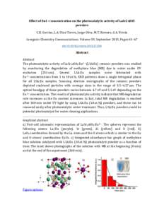 Effect of Eu3 + concentration on the photocatalytic activity of LaSr2AlO5 powders C.R. Garcíaa, L.A. Diaz-Torres, Jorge Oliva, M.T. Romero, G.A. Hirata Inorganic Chemistry Communications. Volume 59, September 2015, Page