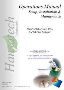 Operations Manual Setup, Installation & Maintenance Handy PEA, Pocket PEA & PEA Plus Software