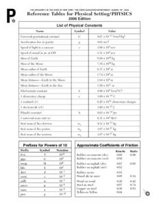 P  THE UNIVERSITY OF THE STATE OF NEW YORK • THE STATE EDUCATION DEPARTMENT • ALBANY, NY[removed]Reference Tables for Physical Setting/ PHYSICS 2006 Edition